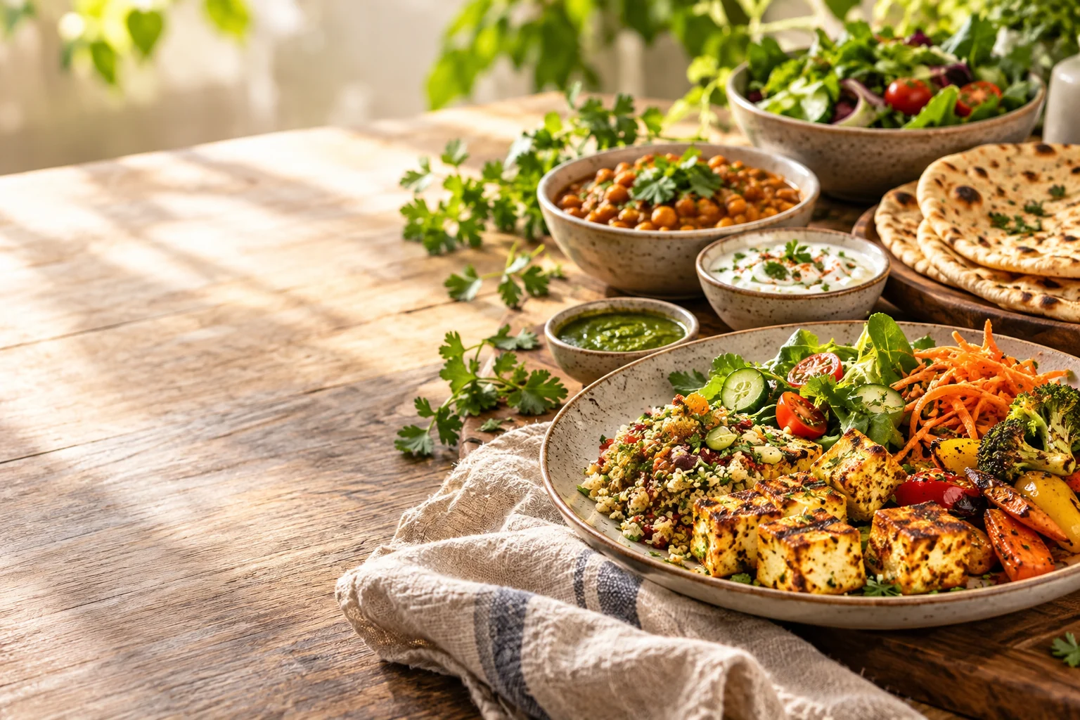 An inviting table filled with vegetarian food